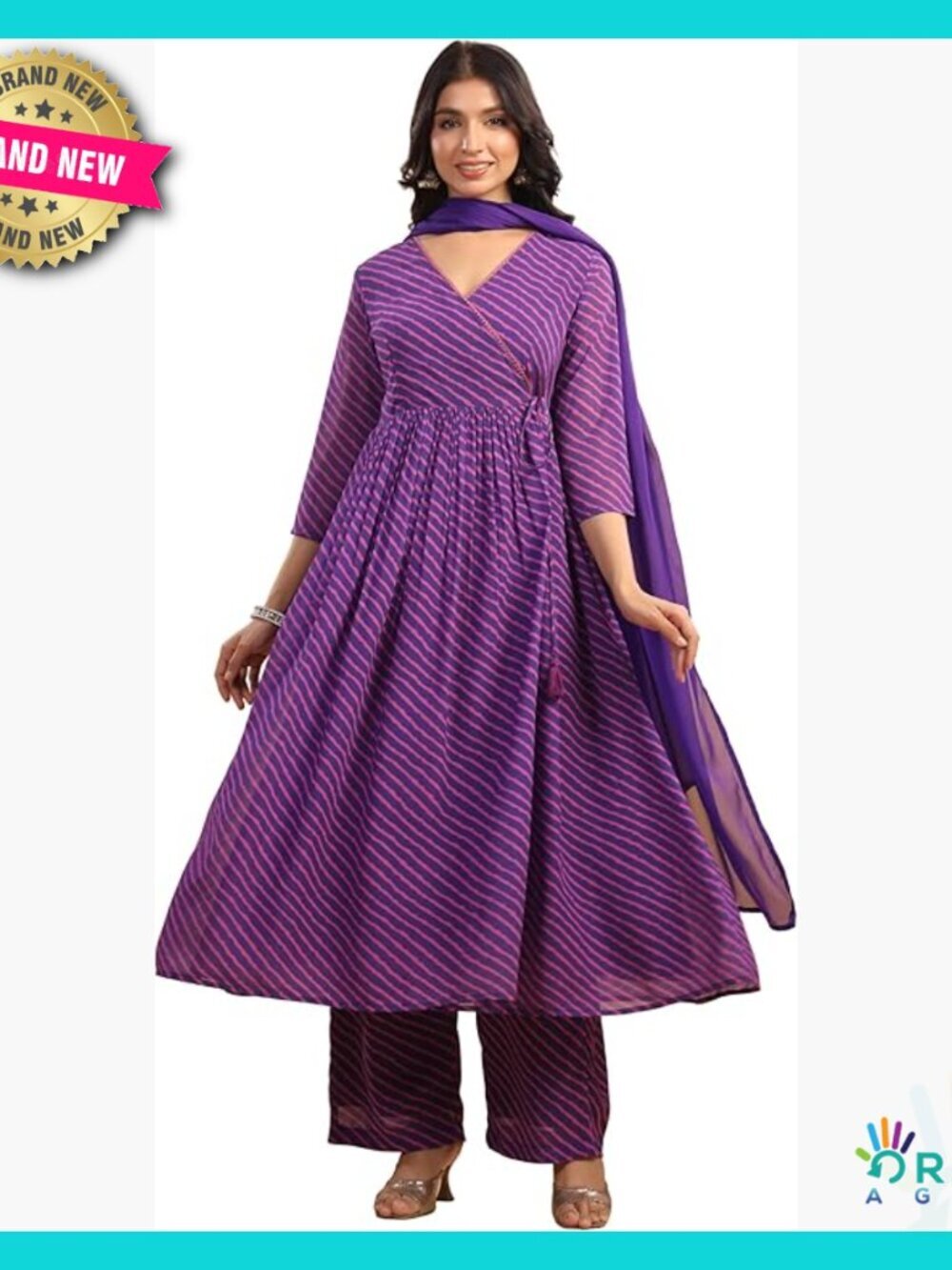 Georgette Kurta Set Elegant Striped Print Casual Wear Tunics Boho Chic